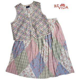 Vintage 90s Willow Ridge Quilted Patchwork Floral Cottagecore Vest and Skirt Set